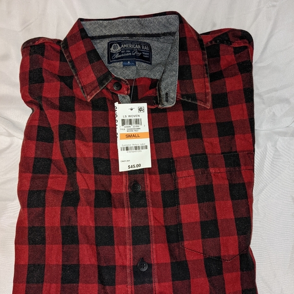 New Small American Rag red plaid button down - Picture 2 of 3